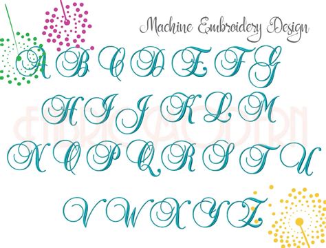 Fancy Script Monogram Font Embroidery Design 2 Inch And 3