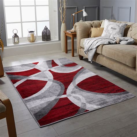 Swirls Modern Abstract Greyred Carpet Area Rug In Red Colour