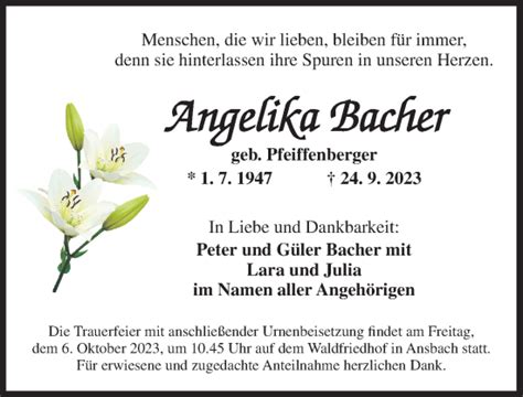 Traueranzeigen Von Angelika Bacher Trauer Flz De