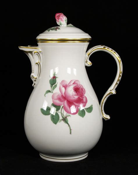 Meissen Pink Rose Hand Painted Porcelain Coffee Pot Teapot Tea Pots