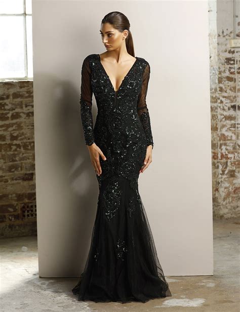 Jadore Style Jx1107 Long Sleeve Beaded Lace Evening Gown Long