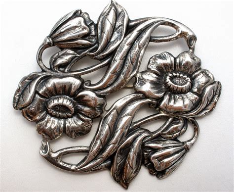The Jewelry Ladys Store Art Nouveau Flower Brooch Sterling Silver