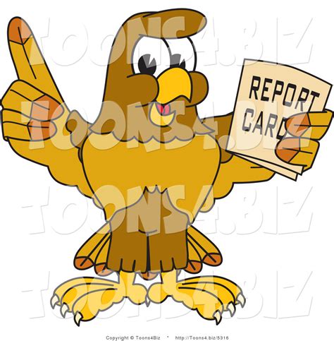 Vector Illustration Of A Cartoon Hawk Mascot Character Holding A Report