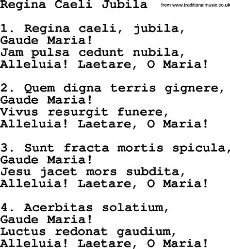 Catholic Hymns, Song: Regina Caeli Jubila - lyrics and PDF