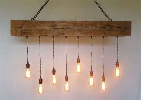 Rustic Wood Beam Chandelier With Edison Bulbs Rope Pulley Ph