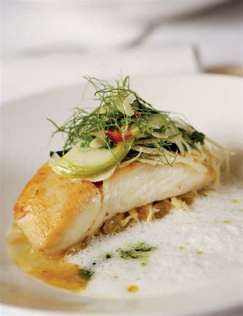 Pan Roasted Halibut With Yellow Pepper And Fennel Fondue Apple