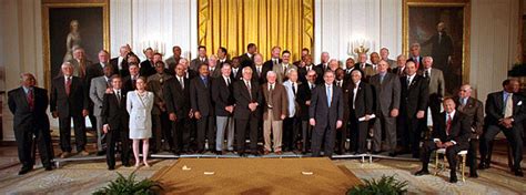President George W Bush Poses With Members Of Baseballs Hall Of Fame