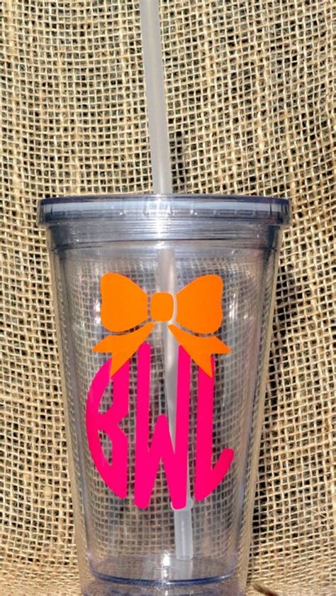 Monogrammed Plastic Tumblers With Lid And By Carolinadesignshop