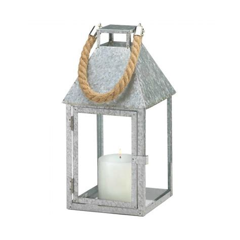 Galvanized Metal Candle Lantern With Rope Handle 12 Inches By Vintrosigns On Etsy Metal
