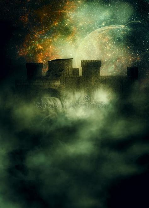 Medieval Fortress Over Starry Sky Stock Illustration Illustration Of