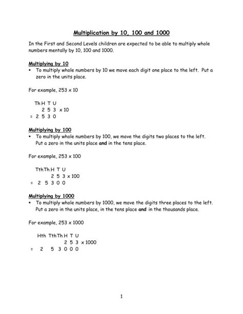 Multiplying Decimals By 10 100 And 1000