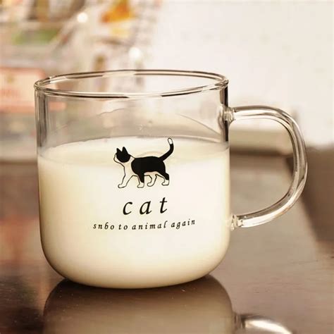 Cute Kawaii Glass Mug 300ml Clear Coffee Mug Lovely Cat Borosilicate