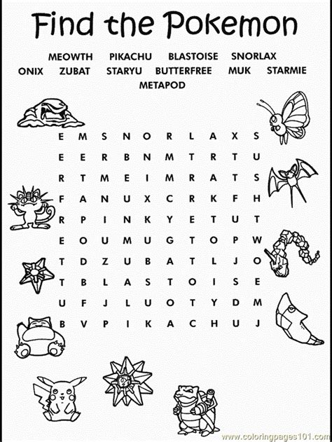 Scroll through the pages of the coloring pages until you see a mandala that you'd like to color. Word SearchesPokemon Coloring Page - Free Word Searches ...
