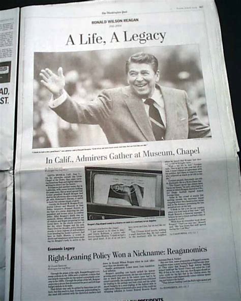 Death Of Ronald Reagan In A Washington Dc Newspaper
