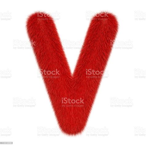 Colored Fluffy Hairy Letter V 3d Rendering Isolated On White Background