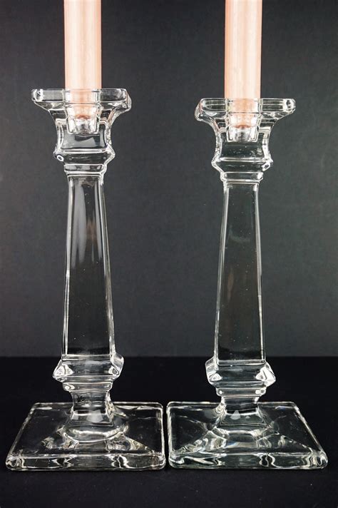 Vintage Art Deco Glass Candlesticks Tall Glass Candlesticks Etsy