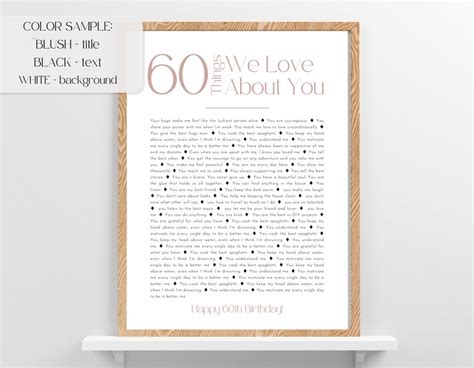 60 Things We Love You 60th Birthday Memorable T For Etsy