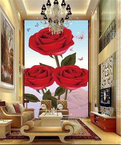 Custom 3d Photo Wallpaper Mural Porch Room Romantic Rose Butterfly 3d