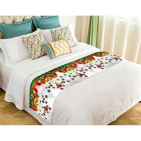 Gckg Xmas Merry Christmas Happy New Year Bed Runner Bedding Scarf