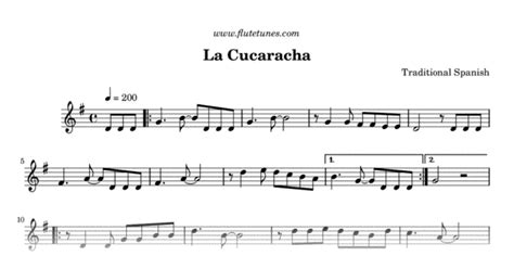 La Cucaracha Trad Spanish Free Flute Sheet Music