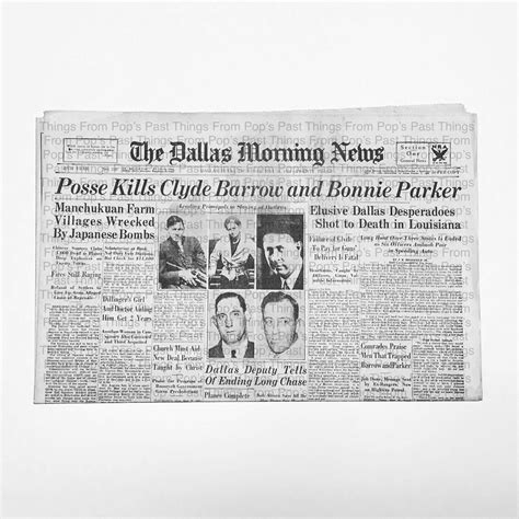 Newspaper Reprint Bonnie And Clyde Posse Kills Clyde Barrow And Bonnie