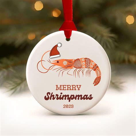 Shrimp Ornament Merry Shrimpmas Christmas Ornament Funny Crustacean