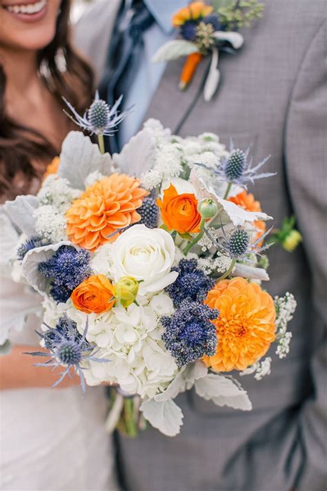 Love white, blue and orange wedding bouquet: | WEDDING ~ Orange, Peach, Coral | Orange wedding ...