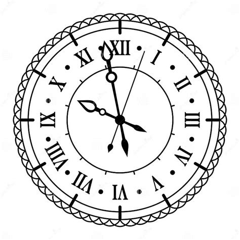 Vintage Face Clock With Roman Numerals Ornate Antic Design Line Vector