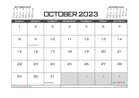 October 2023 Calendar With Holidays Free 23283
