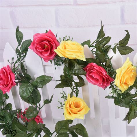 220cm colorful fake silk roses ivy vine 10heads artificial flowers green leaves for home wedding