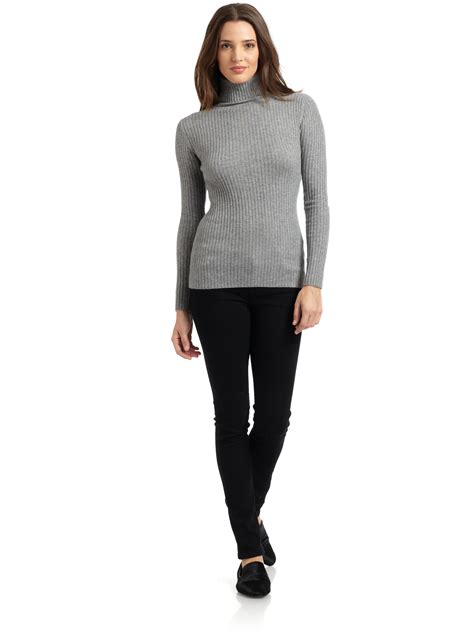 Autumn Cashmere Cashmere Ribbed Turtleneck Sweater In Gray Lyst