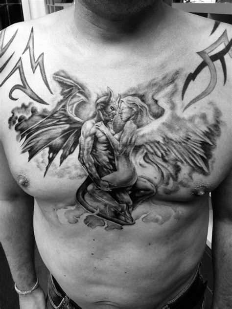 Angels And Demons Chest Tattoos