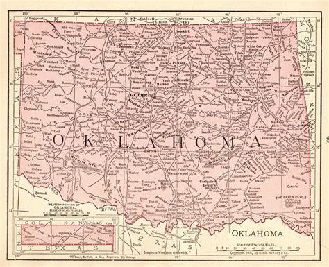 1911 Antique Oklahoma Map Of Oklahoma State Map Gallery Wall Etsy
