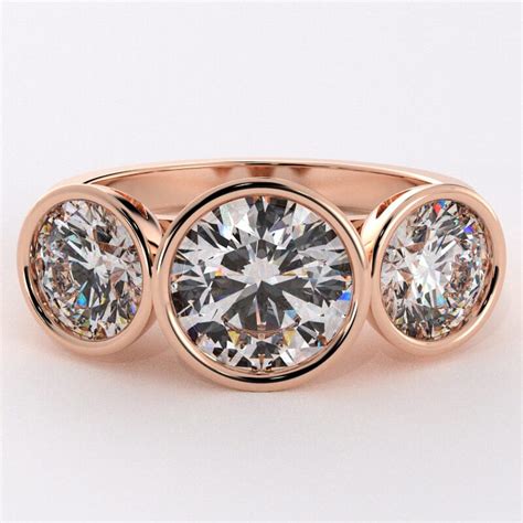 14k Rose Gold Three Stone Bezel Set Diamond Ring Setting