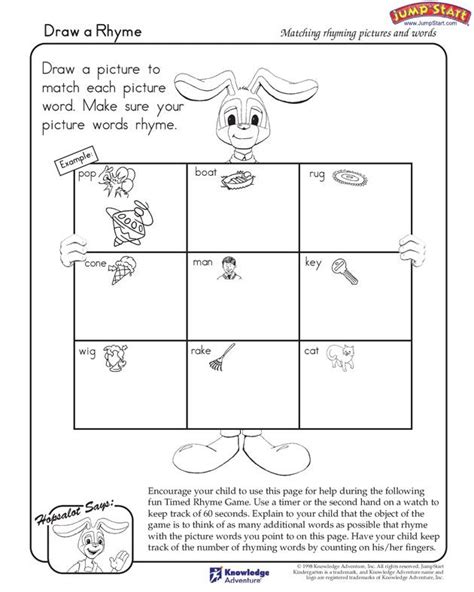 Math worksheet practice workbook kindergarten math and critical thinking worksheets easier kindergarten math worksheets workbook weekly mini book with math, writing, reading. Draw a Rhyme - Free Language Arts Worksheet for Kids ...