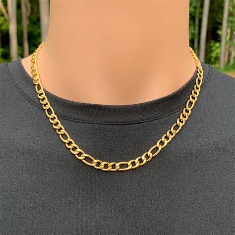 Heavy Gold Stainless Steel Figaro Chain For Men Gold Plated 316l