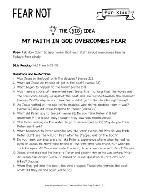 Overcome Fear Bible Study For Kids Printable Wildly Anchored