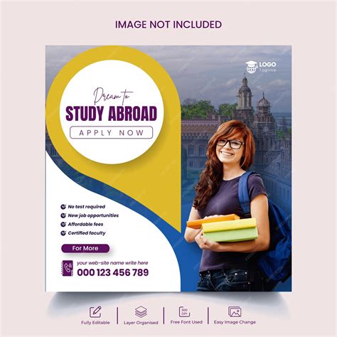 Premium Vector | Study abroad flyer social media post or admission web