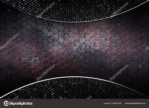 Black Red Hexagon Carbon Fiber Metal Background Texture Illustration