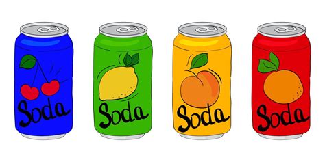 Cute Soda Cans Collection Hand Drawn Adorable Set Of Soft Drinks In