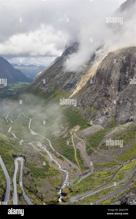 Famous Norwegian Mountains Road Trollstigen Top View Of Valley Epic
