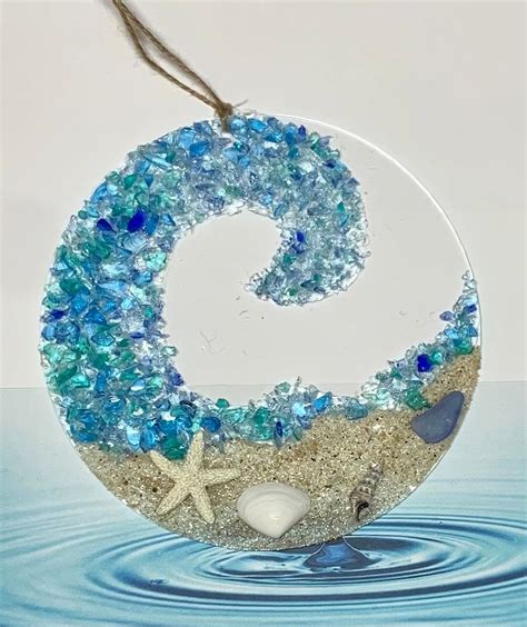 Sea Glass Suncatcher Ocean Crashing Wave Beach Ornament Etsy Sea