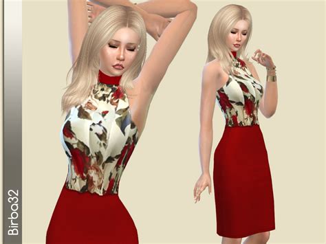 Birba 4 Sims Red Roses Classic Formal Dress With Printed Roses
