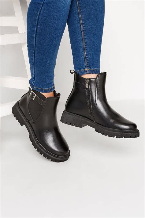 Black Chunky Buckle Ankle Boots In Extra Wide Eee Fit Yours Clothing