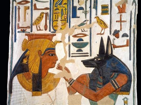 Queen Nefertari Embraced By God Anubis Detail Of Wall Painting From