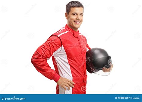Racer Holding A Helmet And Smiling Stock Image Image Of Lifestyle