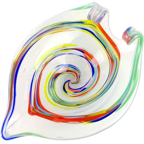 Fratelli Toso Murano Rainbow Swirl Opalescent Italian Art Glass Sculptural Bowl For Sale At 1stdibs