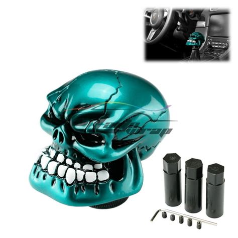 Teal Universal Manual Wicked Skull Head Gear Stick Car Shift Knob