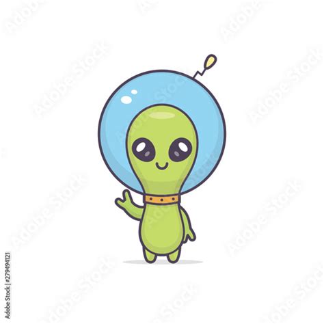Cute Friendly Kawaii Alien Cartoon Character Vector Illustration Stock