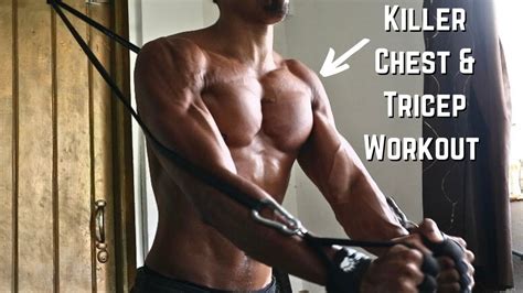 Killer Chest And Tricep Workout At Home Using Resistance Bands Youtube